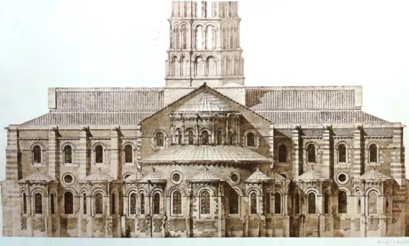 Figura 13. E.E. Viollet-le-Duc, Tolosa, zona  absidale della Cattedrale (da Compositions  et dessins de Viollet-le-Duc 1884).