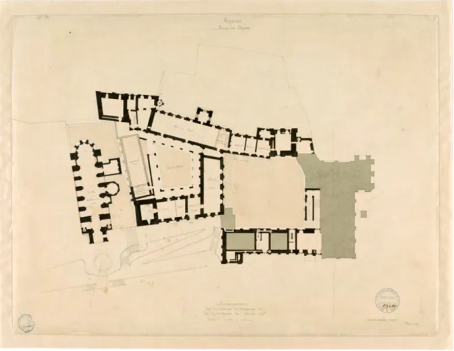 Figure 5. E.E. Viollet-le-Duc, Restauration, plan de l’entresol de l’archevêché et du rez-de-chaussée du musée projeté, Août  1860 (Paris, MAP, inv