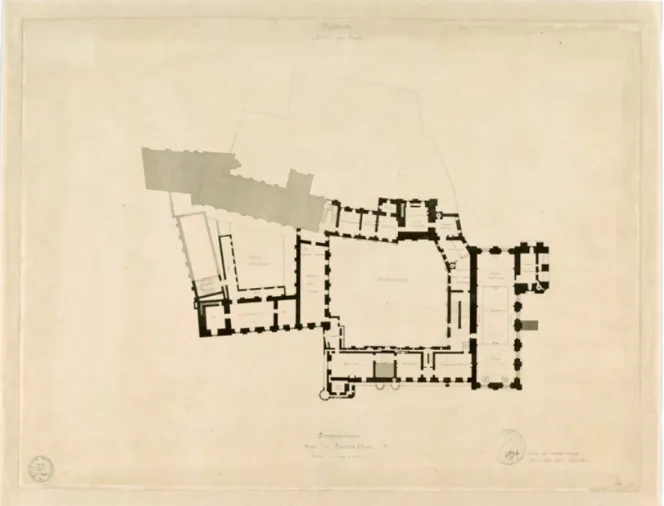 Figure 6. E.E. Viollet-le-Duc, Appropriation des anciens locaux du palais, Août 1860 (Paris, MAP, inv