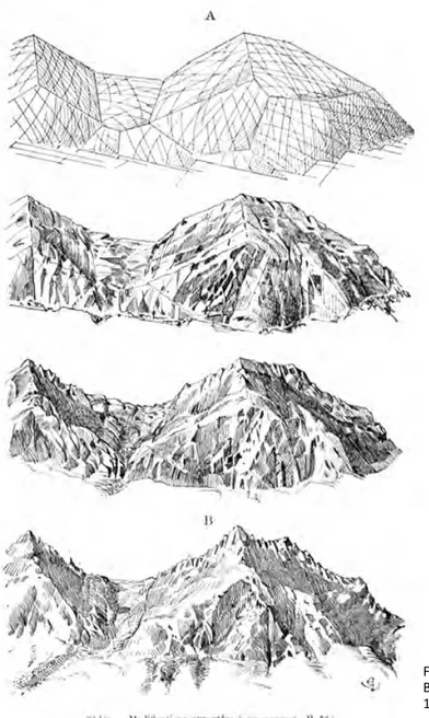 Figura 3. E.E. Viollet-le-Duc, Modifiche del Monte  Bianco su una vetta, 1876 (da Viollet-le-Duc  1876, p