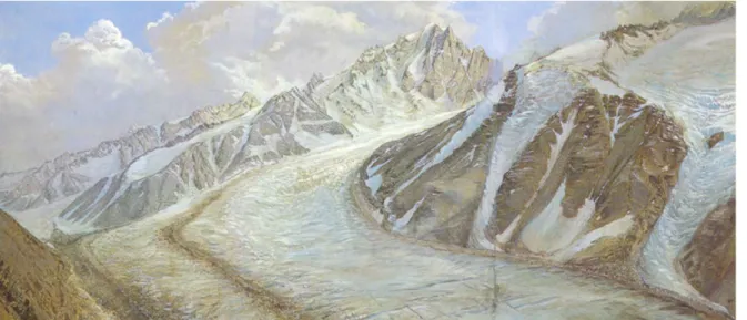 Figura 5. E.E. Viollet-le-Duc, Ghiacciaio des Bois et la valle di Chamonix, Aigulle-du-Dru, Aiguille-Verte, agosto 1874