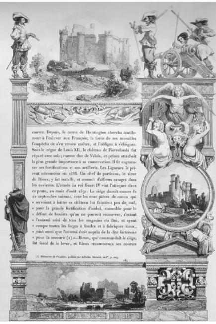 Figura 6. E.E. Viollet-le-Duc, Le  démantèllement du château de  Pierrefonds par l’armée de Louis III,  litografia (da Voyages pittoresques et  romantiques dans l’ancienne France  par MM