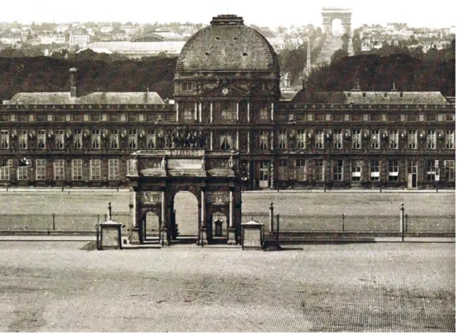 Figura 9. Parigi, il palazzo delle Tuileries, prima della sua distruzione, in una foto scattata dal palazzo del Louvre intorno al  1860 ([public domain] via wikimedia commons).
