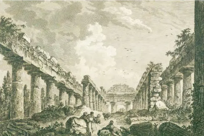 Figura 8. J.C. Richard De Saint-Non, Intèrieur du Temple Periptère Hypèthre de Paestum, acquaforte, 1781-1786 (da  Richard De Saint-Non 1781-1786, vol