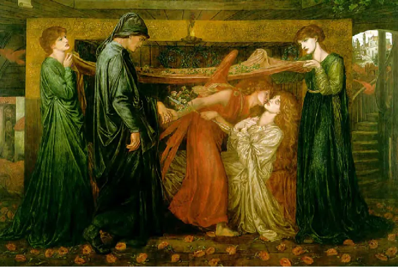 Figura 7. Dante Gabriel Rossetti, Sogno di Dante, olio su tela, 1871 ca., Walker Art Gallery, Liverpool  (Dante Gabriel Rossetti [Public domain], via Wikimedia Commons).