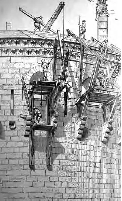 Figura 5. E.E. Viollet-le-Duc, Constructions  des hourds du dojon (da E.E. Viollet-le-Duc,  Description du château de Coucy, Librairie  Centrale d'art et d'architecture, Paris 1875, p