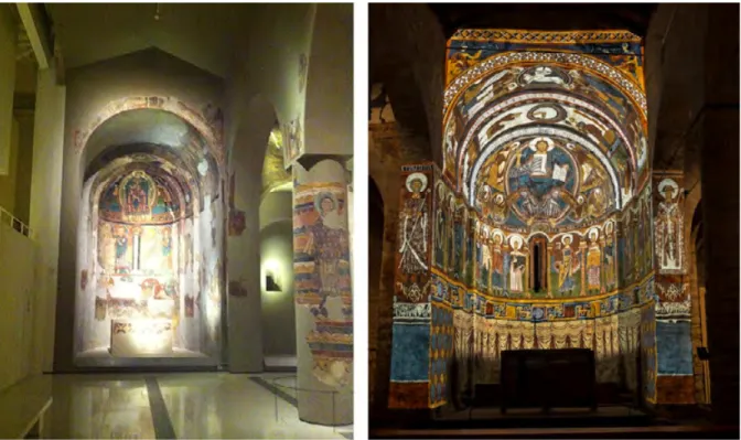 Figura 14. Interno del Museo d’Arte della Catalogna a Barcellona, con l’allestimento degli affreschi staccati dalle chiese  romaniche (foto D