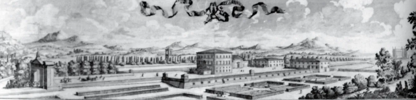 Figura 3. Simone Felice Delino. Veduta a volo d'uccello di villa Cetinale, di proprietà del cardinale Flavio Chigi
