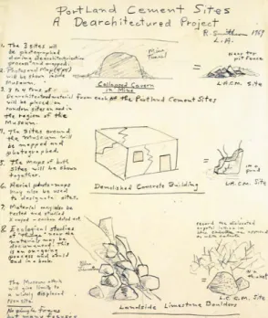 Figura 15. Robert Smithson, disegno per Portland Cement Site. A  Dearchitectured Project, 1969 (da Tsai, Butler 2005, p