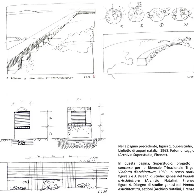 figure 2 e 3. Disegni di studio: genesi del Viadotto  d’Architettura  (Archivio  Natalini,  Firenze); 