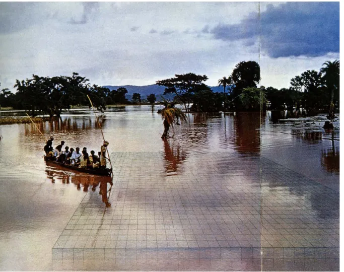 Figura 7. Superstudio, Monumento Continuo, 1969-70. Fotomontaggio: veduta di una palude indiana (Musée National d'Art  Moderne, Centre Georges Pompidou, Paris).
