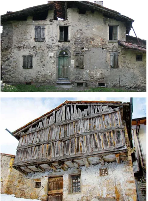 Figura 4. Gardone, Brescia,  cascina Melaga. Il balcone  protetto da assi di legno 