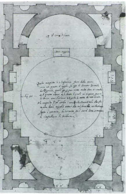 Figura 10. Ottaviano Mascarino, pianta  della chiesa della Madonna del Piano a  Capranica