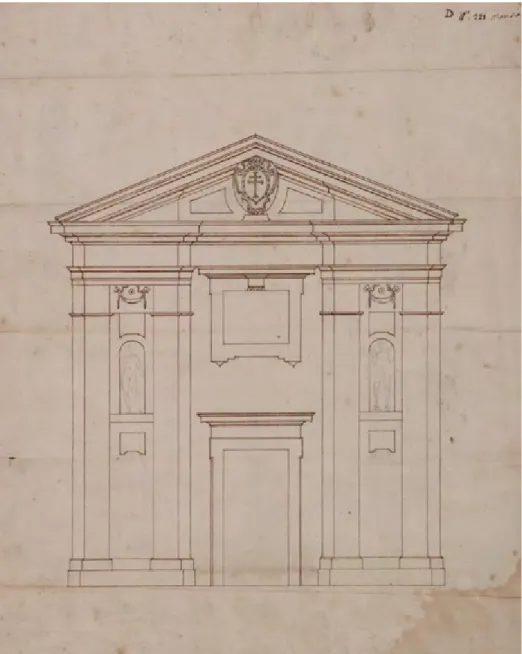 Figura 16. Ottaviano  Mascarino, progetto  per la facciata di Santa  Maria della Fina a  Manziana