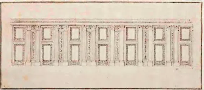 Figura 11. Album di disegni d’architettura, f. 141r (lotto 140): Mattia De Rossi, progetto della sala centrale della Galleria  Colonna (Leclere Maison de ventes, Marseille 2012).