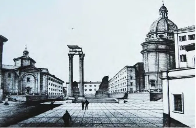 Figura 9. Bruno Apollonj Ghetti, Achille Petignani, progetto per la sistemazione della zona intorno al Portico d’Ottavia in  Roma, 1940 (Pica 1943, p