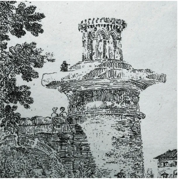 Figura 7. Giacomo Quarenghi, Torre-rovina e Porta Orlovskaja nel Parco di Carskoe Selo BCBG, Album, cc