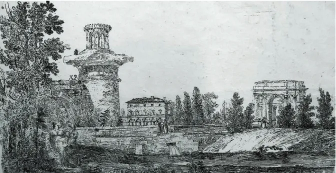 Figura 5. Giacomo Quarenghi, Torre-rovina e Porta Orlovskaja nel Parco di Carskoe Selo BCBG, Album, cc