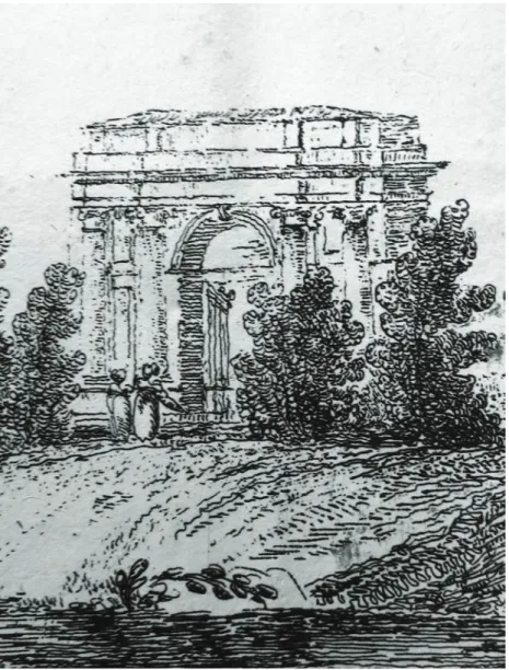 Figura 6. Giacomo Quarenghi, Torre-rovina e Porta Orlovskaja nel Parco di Carskoe  Selo BCBG, Album, cc