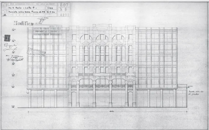 Figura 10. Edificio di via San Paolo, 8. Modifica al progetto del 28 maggio 1954 approvato il 21 luglio 1954 (ASCMi, Atti di  fabbrica, 176528/1960).