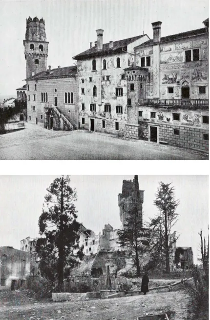 Figura 14. Susegana, Castello di San  Salvatore dopo il bombardamento (da  Moschetti 1928-31, vol