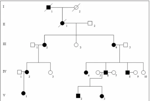 Figura 2. Albero genealogico della famiglia australiana con sordità genetica neurosensoriale  autosomica dominante