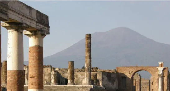Figura 6. Il foro di Pompei con sullo sfondo il Vesuvio. 