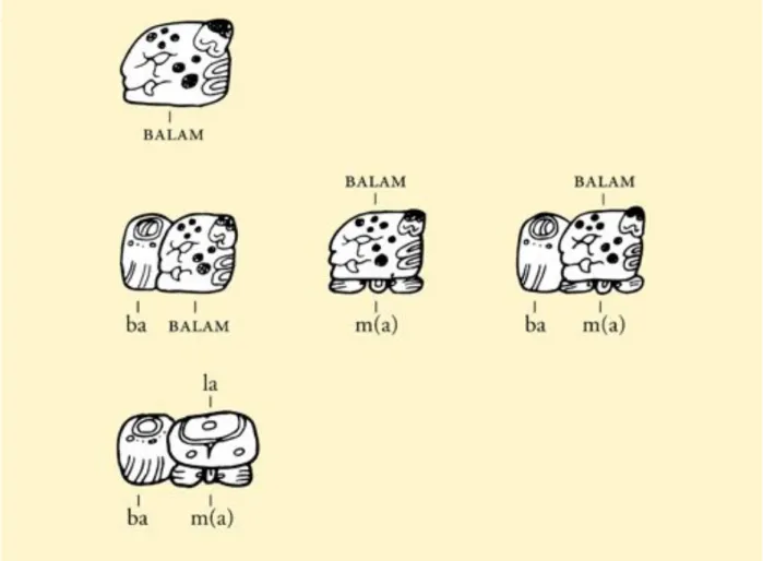Fig. 1 Graphic variants of the Mayan cartouche expressing the word balam, “jaguar”. 