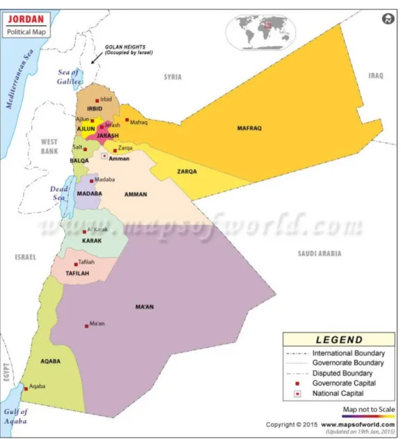 Figura 19: Suddivisione in governatorati. Fonte: http://www.mapsofworld.com/jordan/jordan- http://www.mapsofworld.com/jordan/jordan-political-map.html 