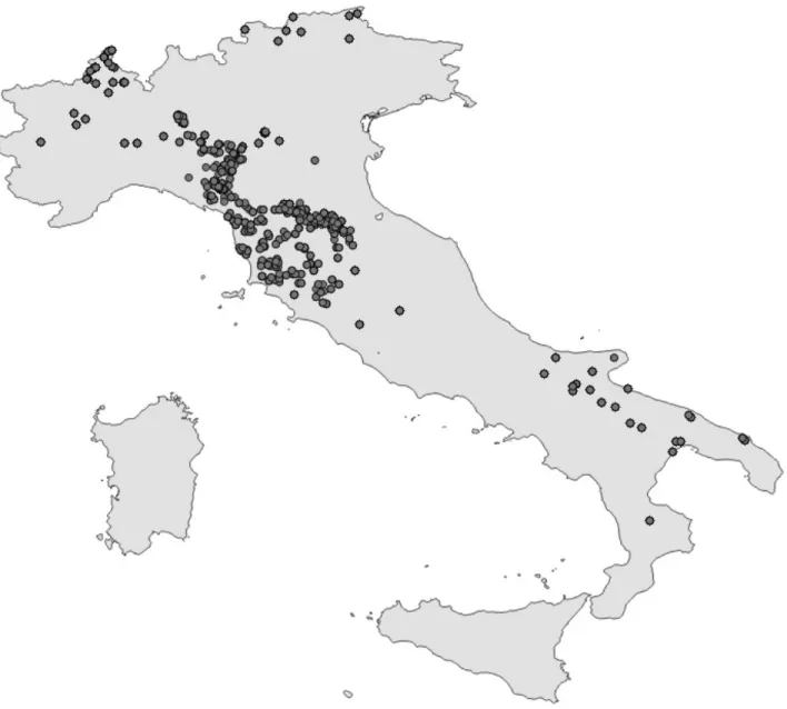 FIGURE 1. Sampling sites distributed along the Italian peninsula. 