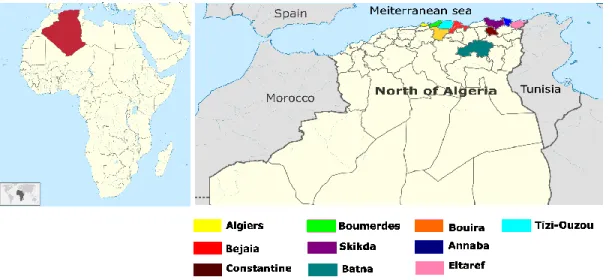 Fig.  1.  Geographical  location  and  distribution  of  reported  NTS  infection  with  a  focus  on  North  Algeria