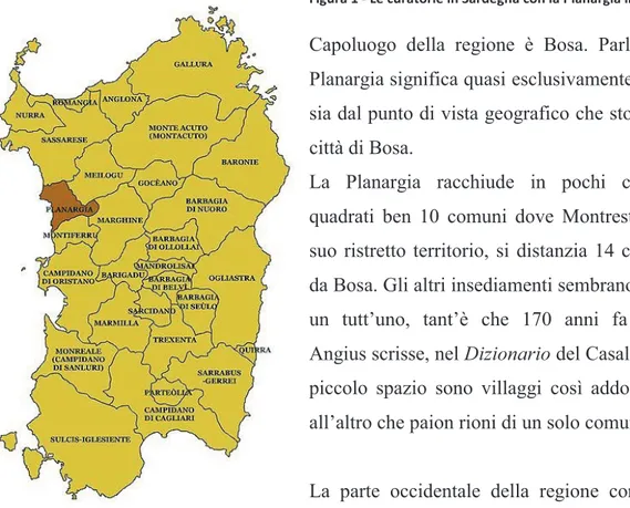 Figura 1 - Le curatorie in Sardegna con la Planargia in evidenza