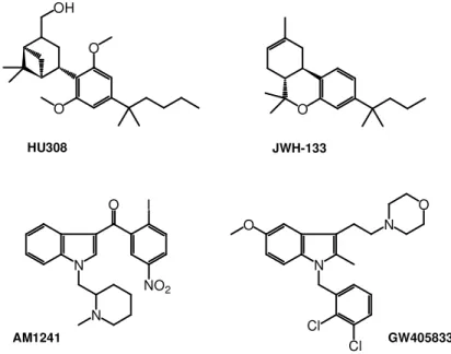 Figura 3. Formula di struttura degli agonisti CB 2  HU308, JWH-133, AM1241, e GW405833