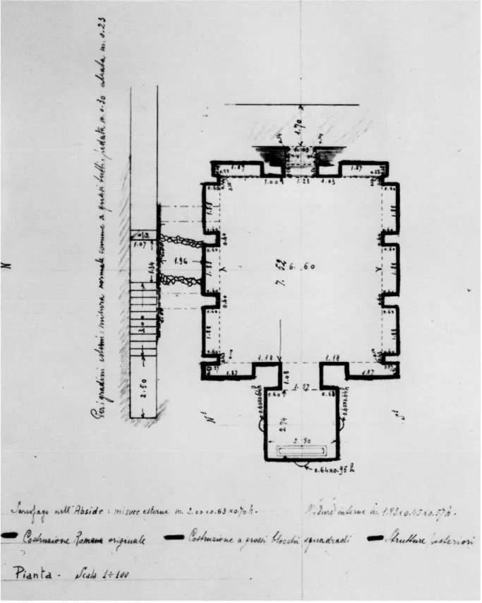 Figura 7: rilievo della seconda chiesa sotterranea eseguito nel 1937 (da M UREDDU , S ALVI , S TEFANI  1988, tav 8)