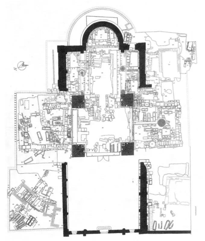 Figura 1: pianta della basilica di S. Saturnino e dell’area circostante (da S ALVI  2002b, fig