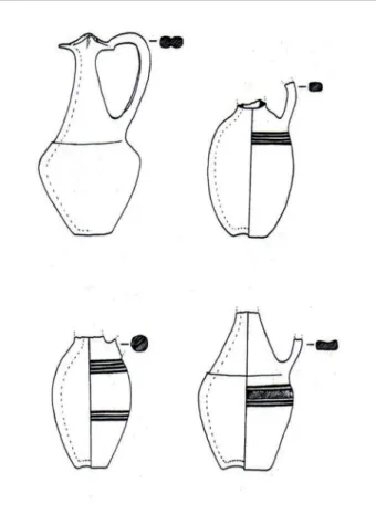Fig. 16. Brocche dallo scavo del luglio 1970  (da T ORE  1975, fig. 1, a-d). 