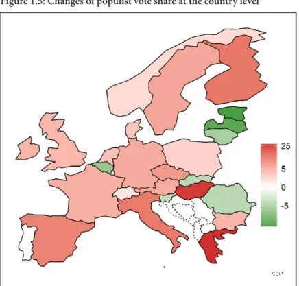 Figure 1.5: Changes of populist vote share at the country level