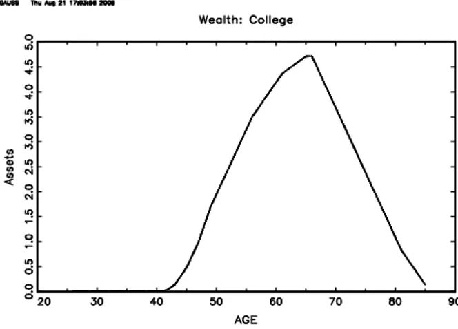 Figure 2.11: Wealth Holdings Economy Without Earnings Uncertainty and Without Housing, College Graduates