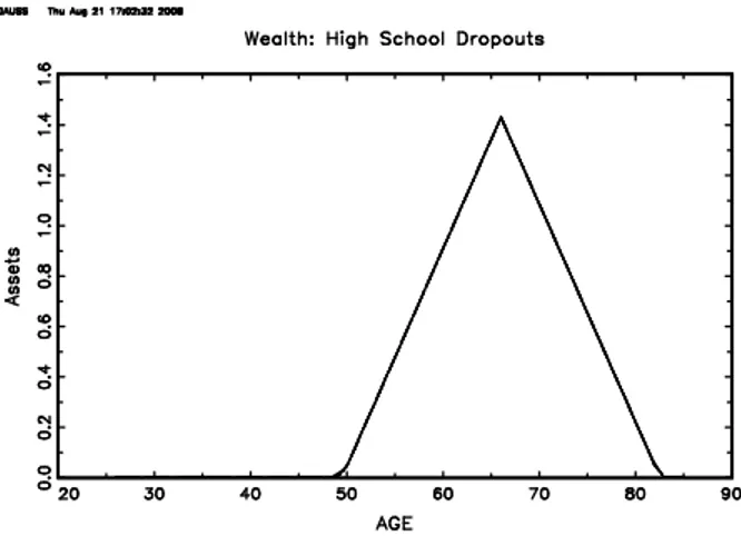 Figure 2.13: Wealth Holdings Economy Without Earnings Uncertainty and Without Housing, High School Dropouts