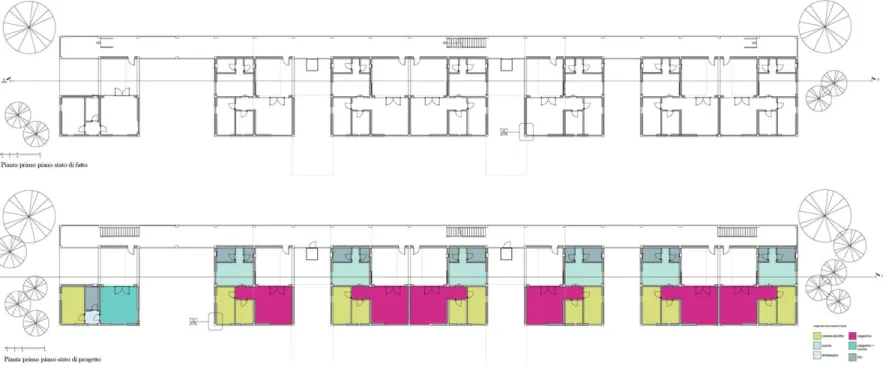 Fig. 5 - First floor plan: comparison between state of art and project from BIM platform (credit: R