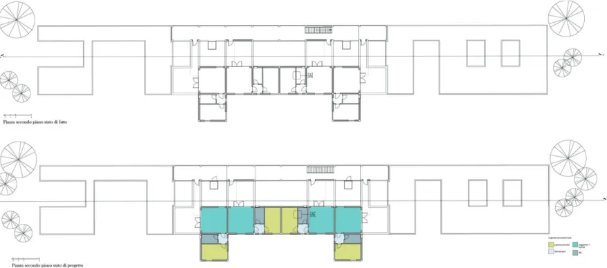 Fig. 6 - Second floor plan: comparison between state of art and project from BIM platform (credit: R