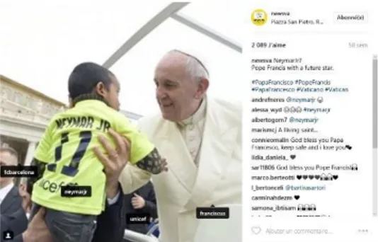 Fig. 8. Post scherzoso che associa un bambino al giocatore Neymar «Pope Francis with a future star» 