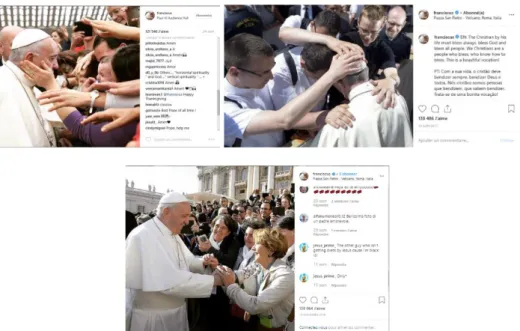 Fig. 2. Esempi di fotografie che mostrano il contatto fisico tra il pontefice e la folla sui post di Franciscus 