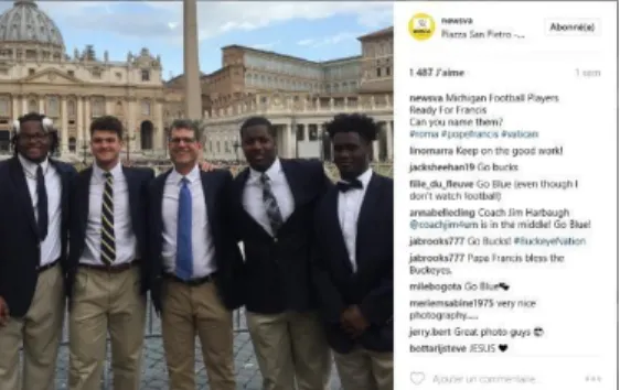 Fig. 7. La squadra dei giocatori di football del Michigan va ad incontrare il Papa il 28 aprile 2017