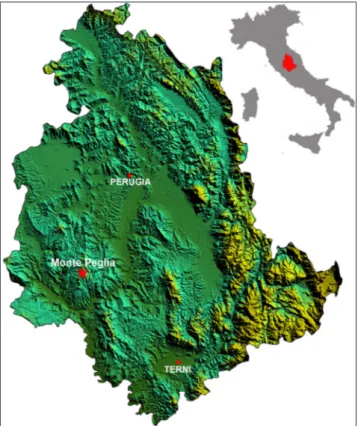 Fig. 1 - Geographical localization of  the Monte Peglia (Umbria, cen- cen-tral Italy) fossiliferous site.