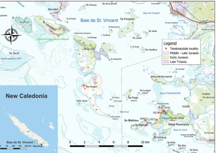 Fig. 4 - Baie de St Vincent, New Caledonia. Base and geology from Gouvernment de Nouvelle-Caledonie data
