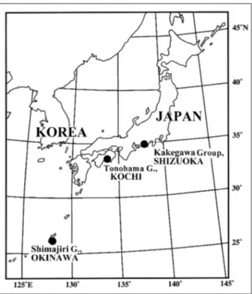 Fig. 1 - Location plate showing the three regions from which Plio- Plio-cene-Pleistocene otoliths were collected.