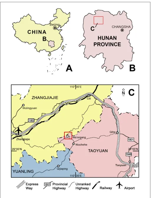Fig. 1 - Location of  the Wa’ergang  section, Taoyuan County,  Hunan Province, South  China