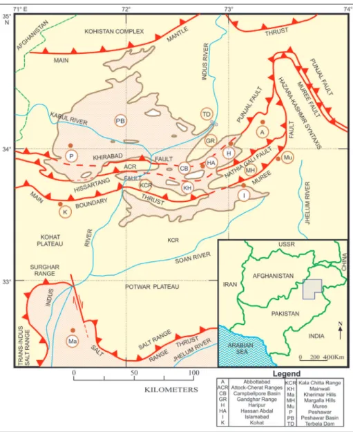 Fig. 4 - Tectonic Map of Northern Pa- Pa-kistan, showing major  structu-ral boundaries (After Hylland  et al