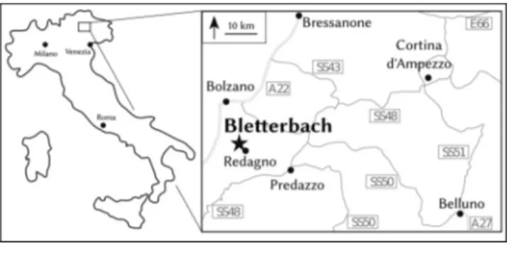 Fig. 1 - Geographical map with the Bletterbach locality indicated (black asterisk)